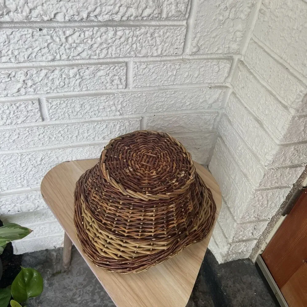 VTG Asymmetrical Decorative Wicker Basket Catchall Brown Farmhouse Minimalist